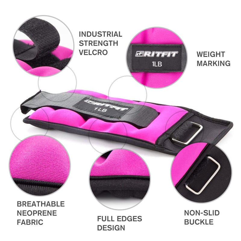 RitFit Ankle/Wrist Weights (1 Pair) with Fully Adjustable Strap for Arm, Hand & Leg - Best for Walking, Jogging, Gymnastics, Aerobics (RedNew - 1 lbs Each) - Image 4
